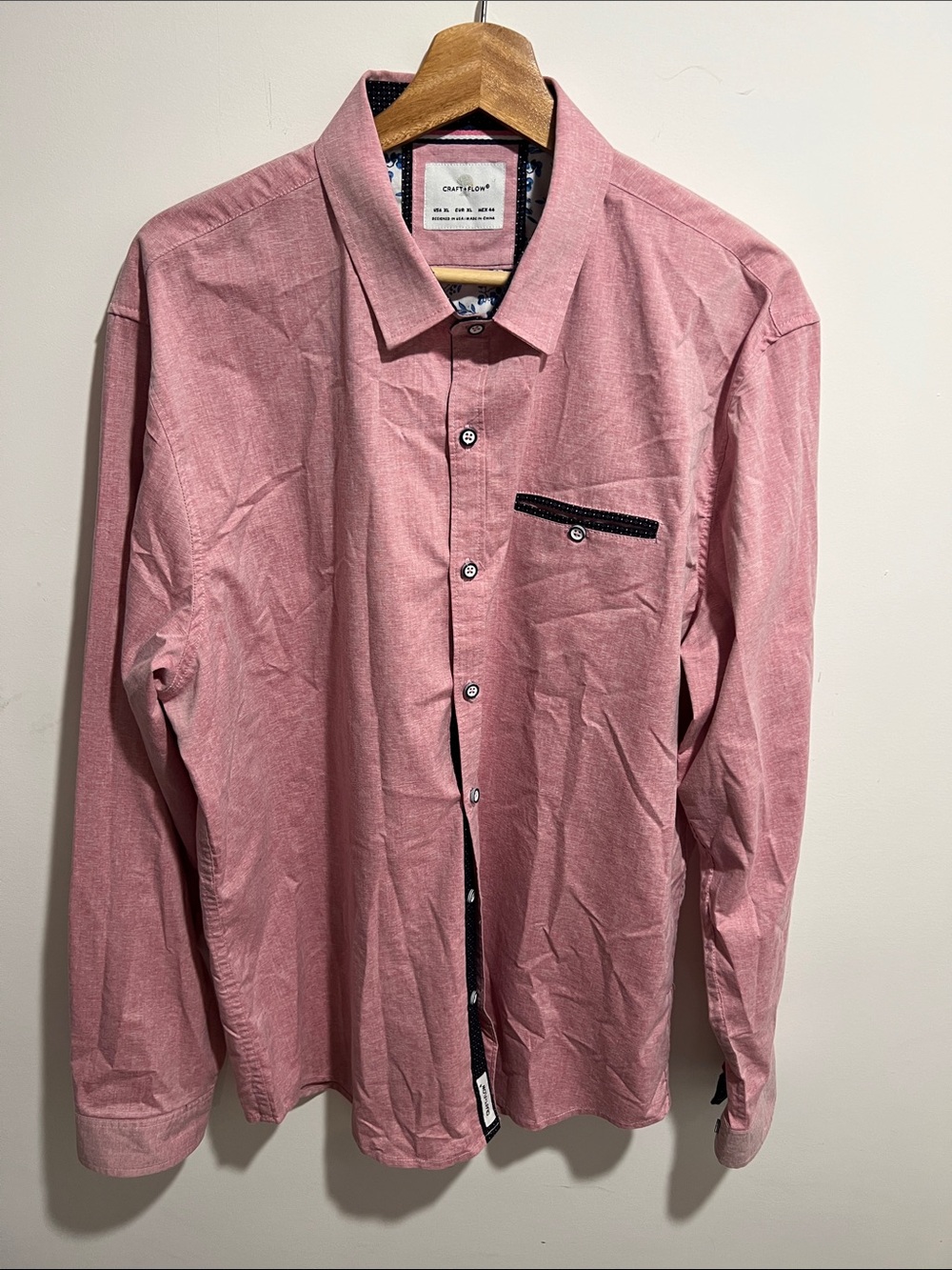 Classic Long-Sleeve Dress Shirt in Dusty Rose by Craft + Flow Size XL